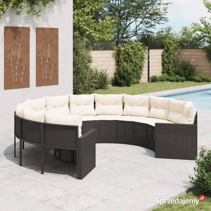 Sofa ogrodowa z poduszkami okrągła czarny rattan Meble ogrodowe mazowieckie Warszawa sprzedam