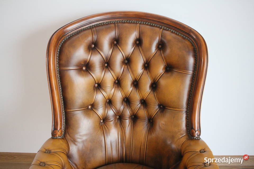 Fotel barokowy pięknie zdobienie SKÓRA