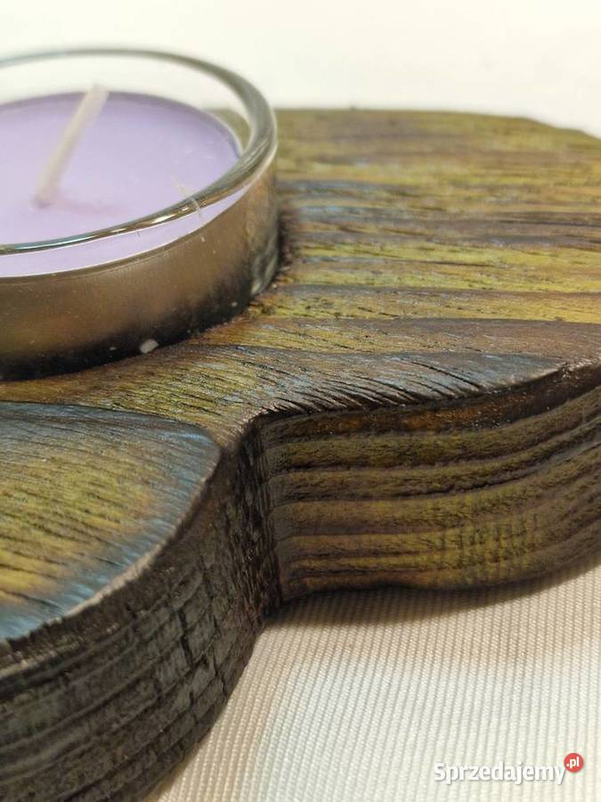 Świecznik drewniany serce mchowy na tealight Sępopol
