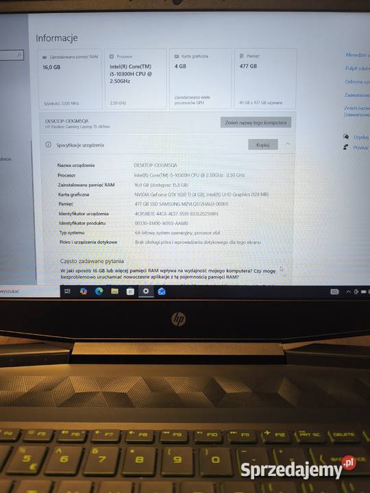 Laptop HP pavilion gaming 156 i51030016gb512gb Kalisz