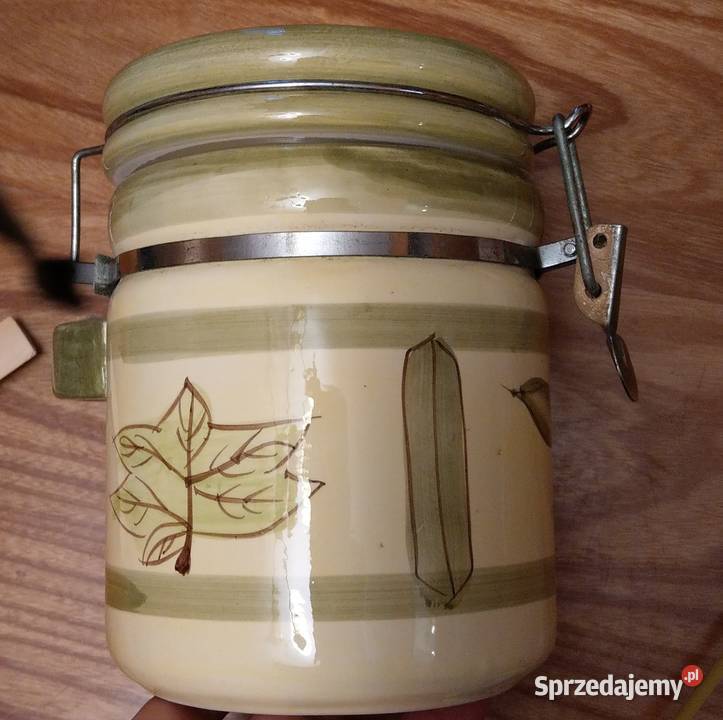 Duży ceramiczny słoik wek z klipsem liście z