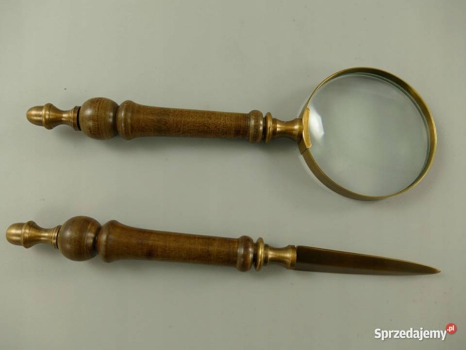 Lupa nóż do listów drewniany stojak do gabinetu Gizałki