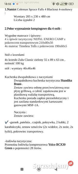 Namiot 4osobowy z kompletnym wyposażeniem Cieszyn