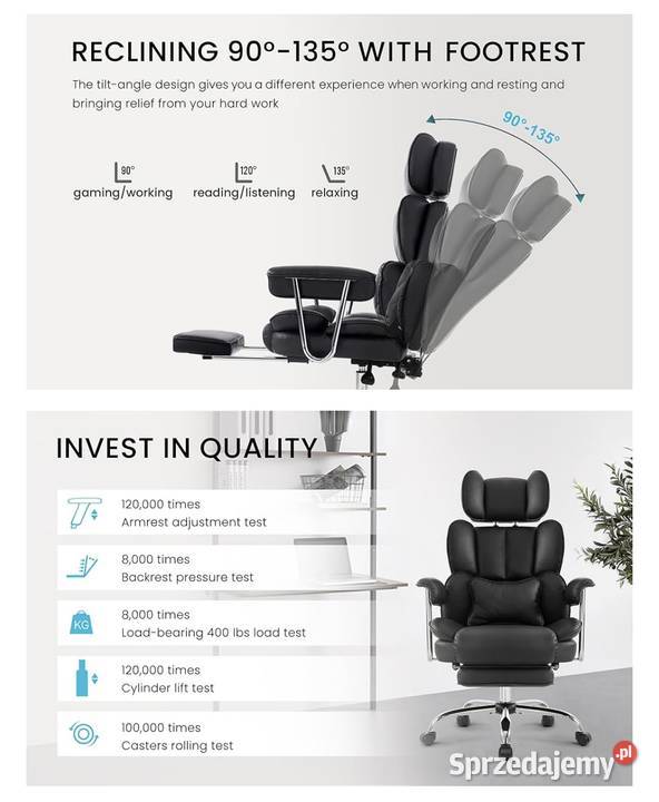 Ergonomiczne krzesło biurowe białe ze skóry PU Bielsko-Biała sprzedam