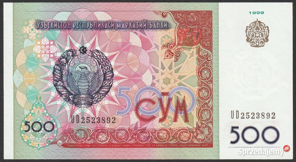 Uzbekistan 500 sum 1999 stan bankowy UNC Łódź