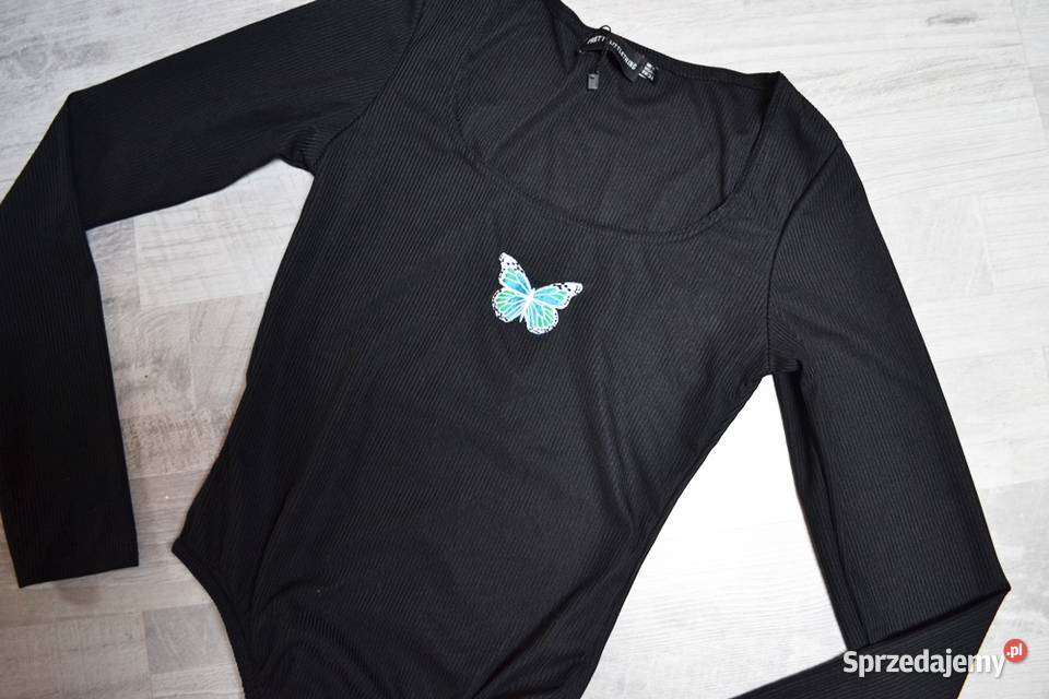 PrettyLittleThing body czarne motylek długi Toruń