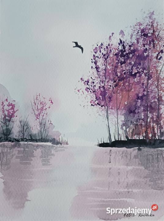 Akwarela Akwarelka Obraz pt Wodą 18 x 24 Łódź