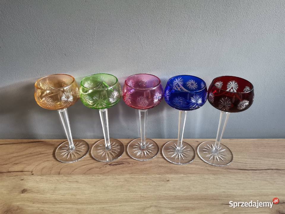 Stare duże kolorowe kieliszki Remery Huta sprzedam