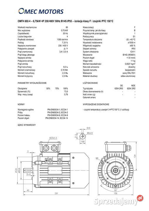 silnik elektryczny 075kW 1400obr 3fazowy 80B14 Pigża sprzedam
