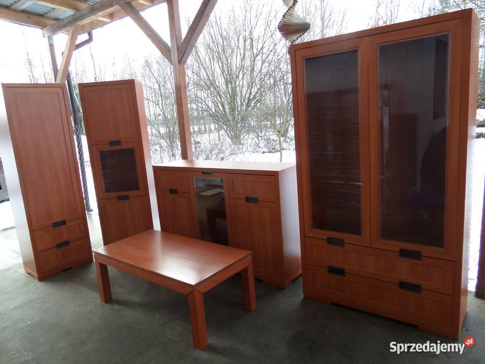 komplet mebli komoda witryna ława 2 słupki stan Buczek