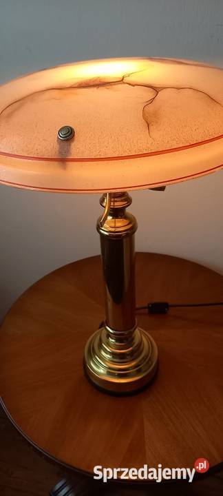 Duża mosiężna lampa z kloszem na stolik komodę Skierniewice