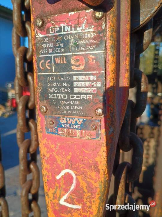 KITO LB090 9 ton wciągnik łańcuchowy ręczny lubelskie Końskowola sprzedam