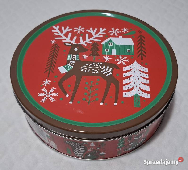 Pojemnik metalowy z pokrywką okrągły renifer