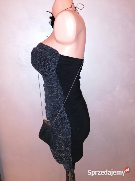 Włoska sukienka koktajlowa czarnosrebrna