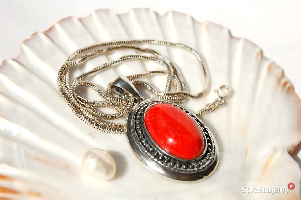 Wisior bransoletka kolczyki nowy komplet koral srebro Zestawy biżuterii Lublin