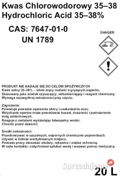 Kwas Chlorowodorowy Hydrochloric acid 35 38 CZDA Warszawa