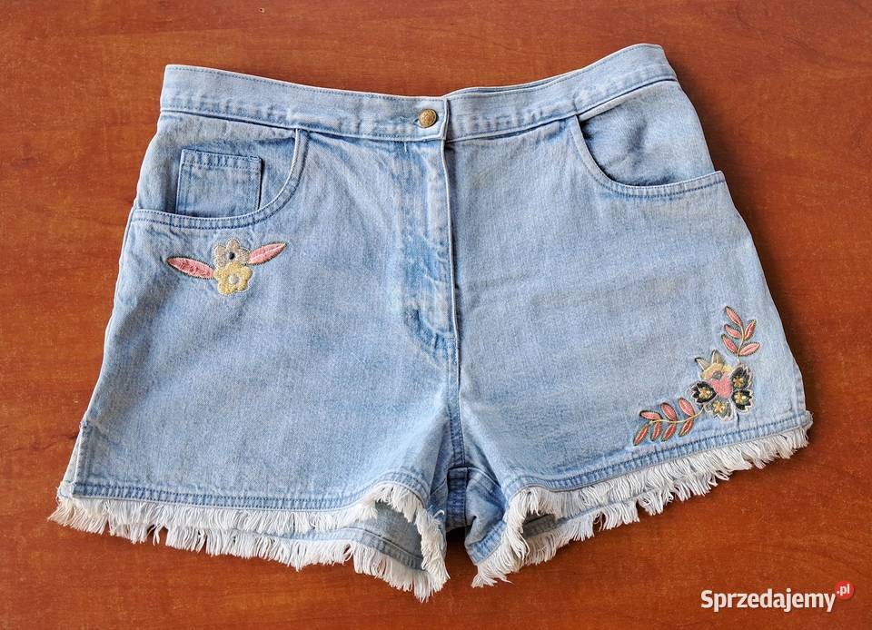 Szorty dżinsowe vintage haft bawełna 100 wysoki Moda i Styl