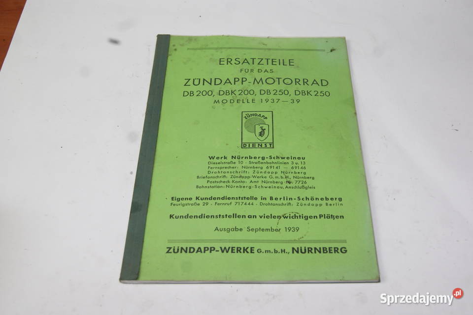 KATALOG CZĘŚĆI ZUNDAPP DB 200 DBK 200 DB 250 sprzedam