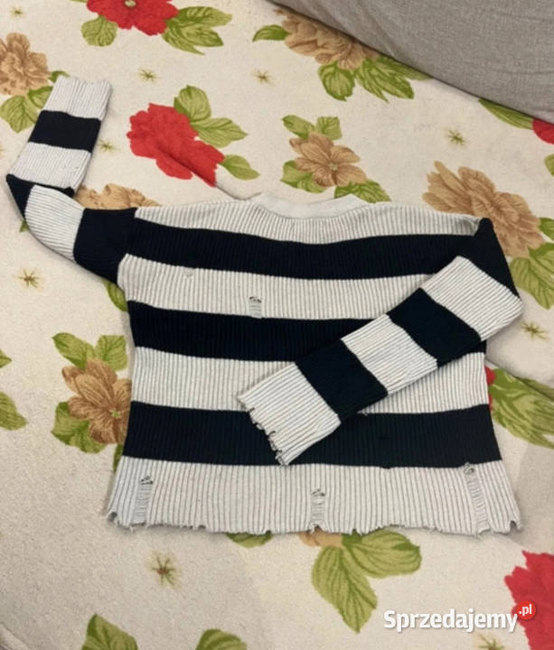 Gruby czarnobiały sweter w paski oversize luźny Łódź