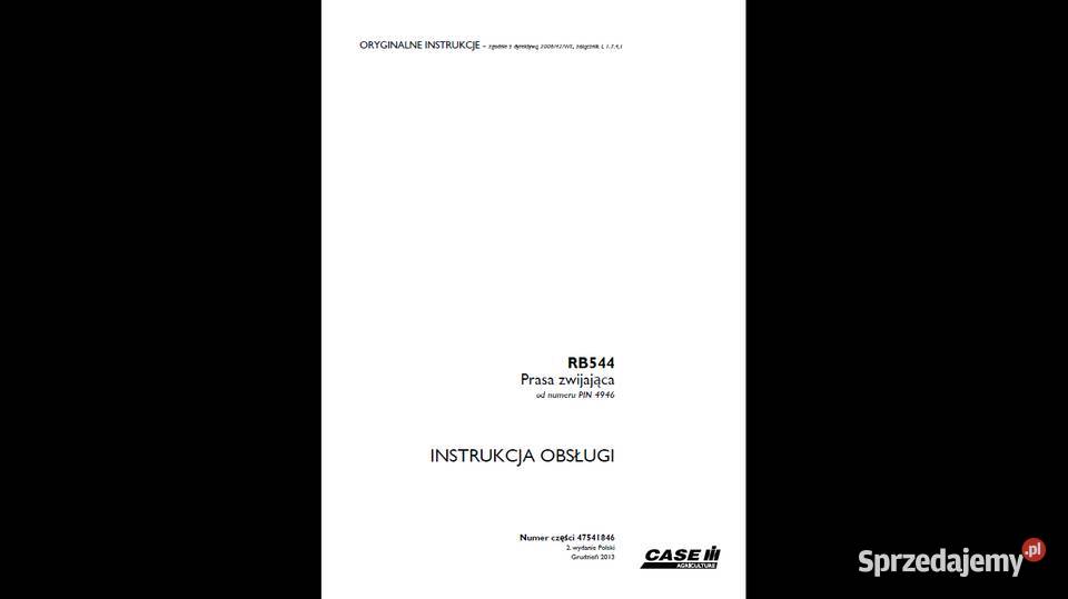 instrukcja obsługi prasy zwijającej CASE RB 544 Gdańsk