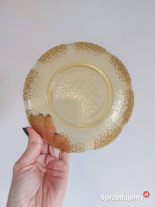 szklane talerzyki żółte 6 sztuk PRL retro antyk Porcelana i szkło