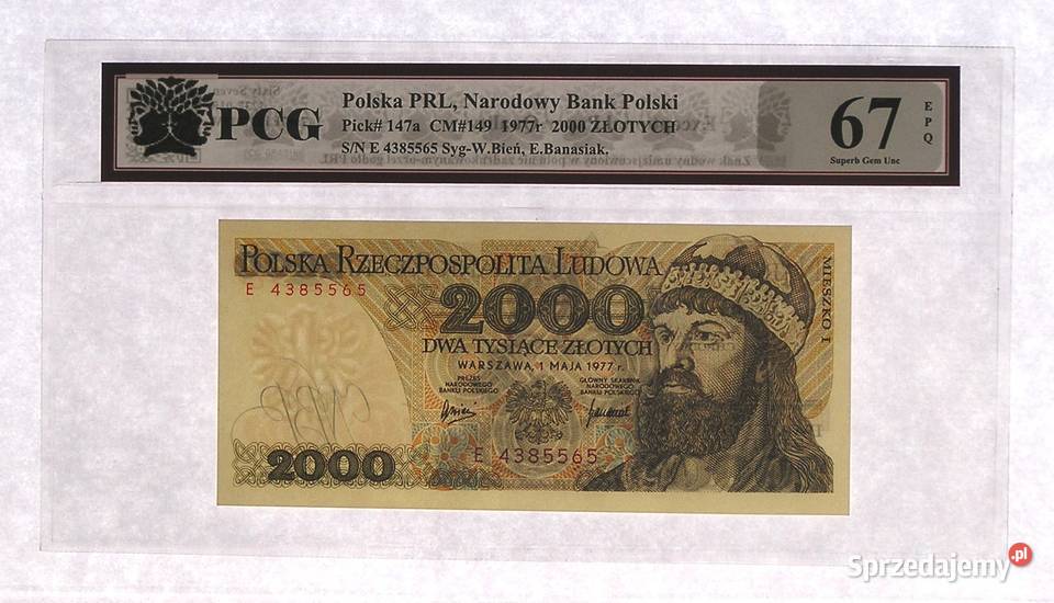 Polska 2000 1977 r PCG 67 EPQ NOTA Przepiękny Numizmatyka wielkopolskie Rydzyna