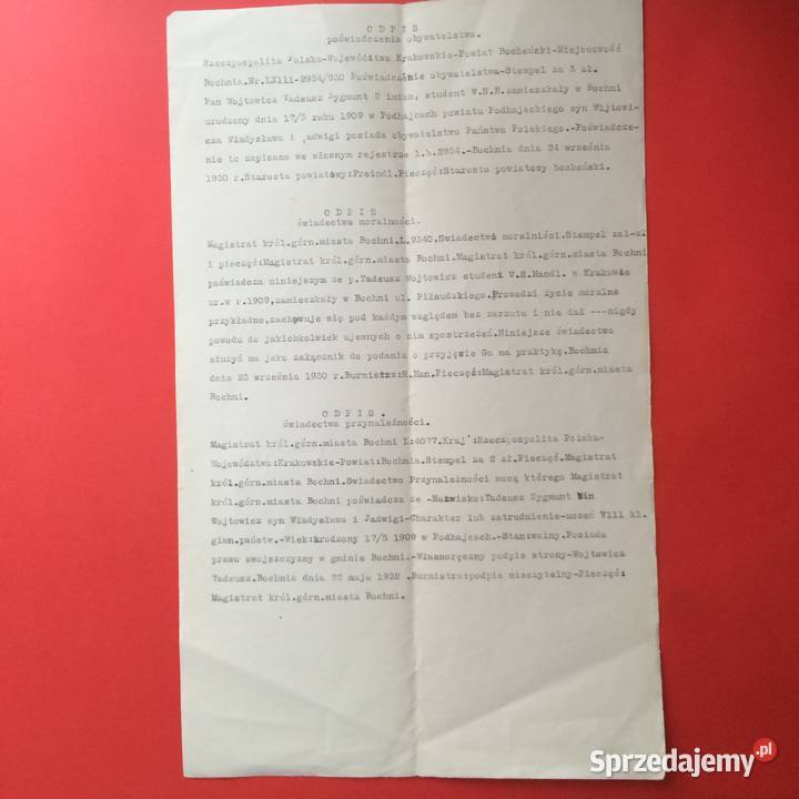 1854 Odpisy Trzech Świadectw Wojtowicz Szczecin
