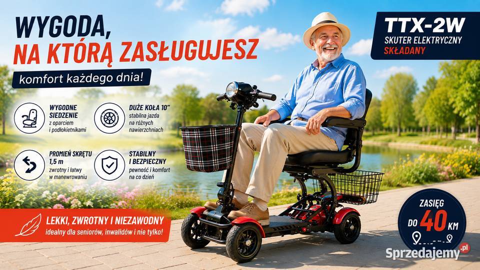 Skuter dls seniorów elektryczny, składany nowoczesny
