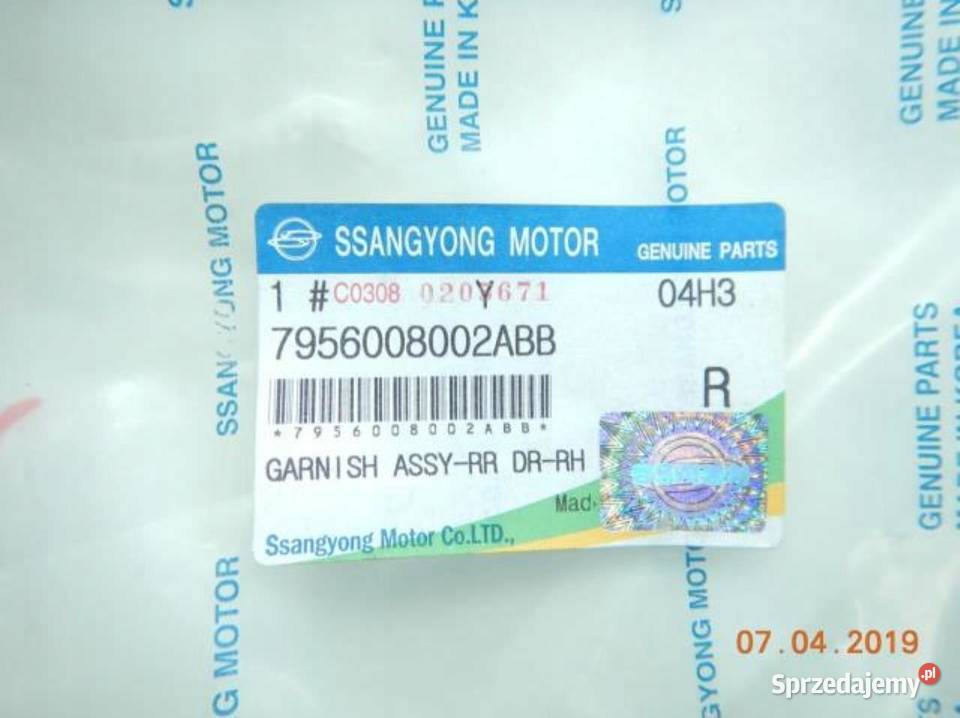 LISTWA DRZWI PRAWY TYŁ SSANGYONG REXTON 03r sprzedam