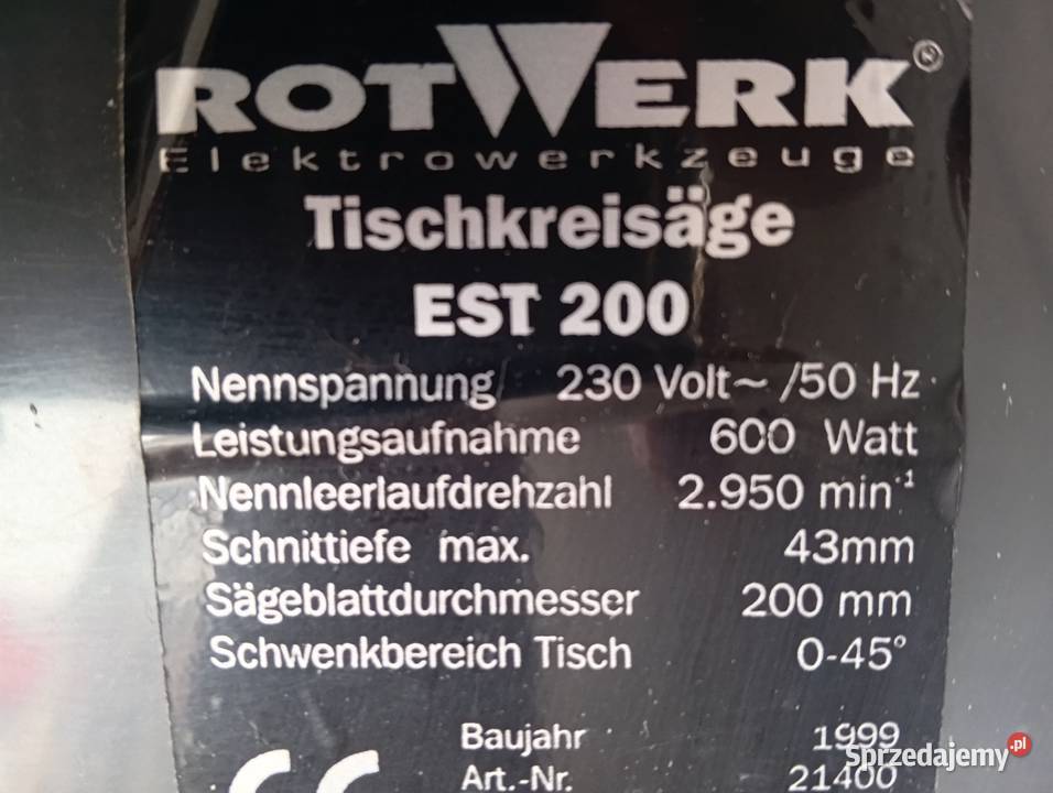 krajzega pilarka stołowa marki Rotwerk model EST Byczyna sprzedam