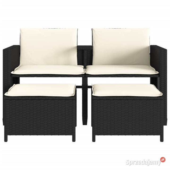 2os sofa ogrodowa ze stolikiem i stołkami czarna Zestawy mebli ogrodowych