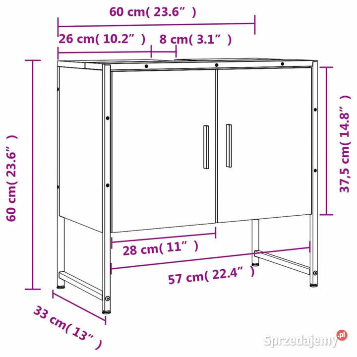 Szafka pod umywalkę czarna 60x33x60 WM842456 Warszawa