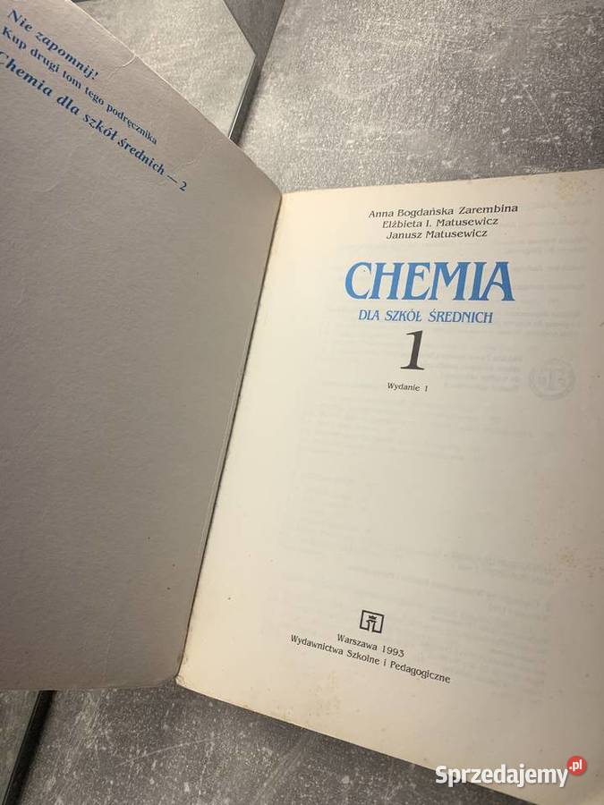 Chemia szkół średnich 1 1993 PTCH HIT podkarpackie Jasło sprzedam