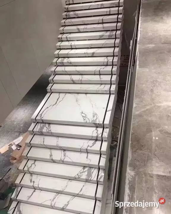 Białe płytki na schody 100x30 MARMUR Wysoki
