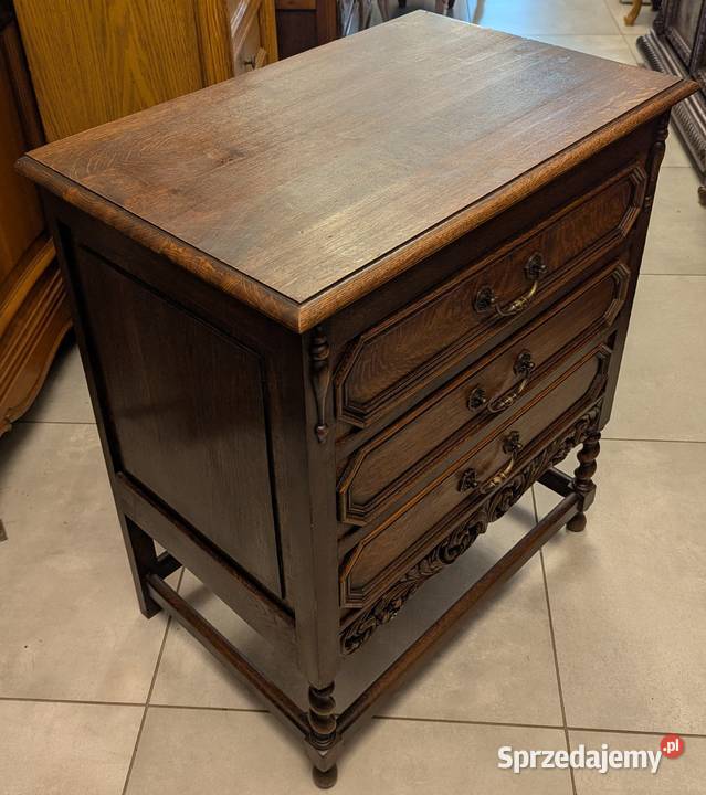 Piękna ciemna dębowa bogato zdobiona komoda Dąbrowa Górnicza