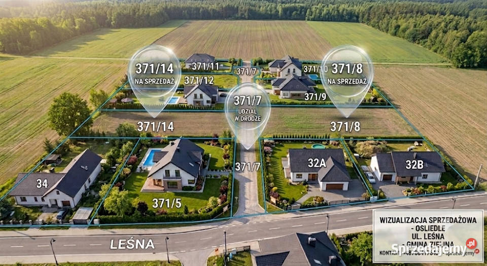 Działki budowlane 37114 3718 udział w drodze Zielina