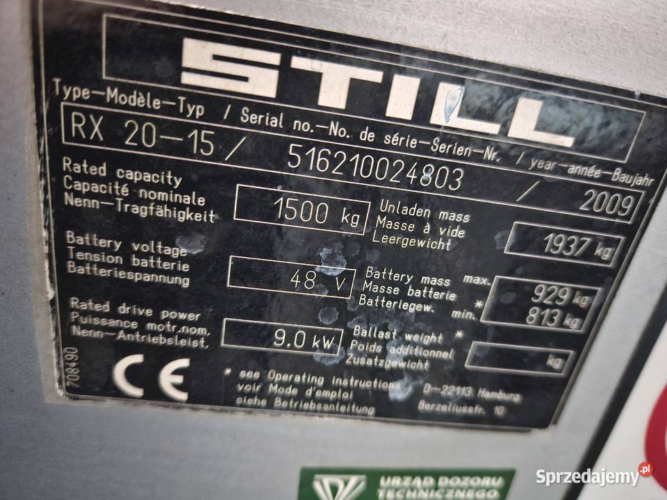 Wózek STILL RX2015 z 2009r Maszt Duplex 15734 elektryczny Nowe Miasto nad Pilicą