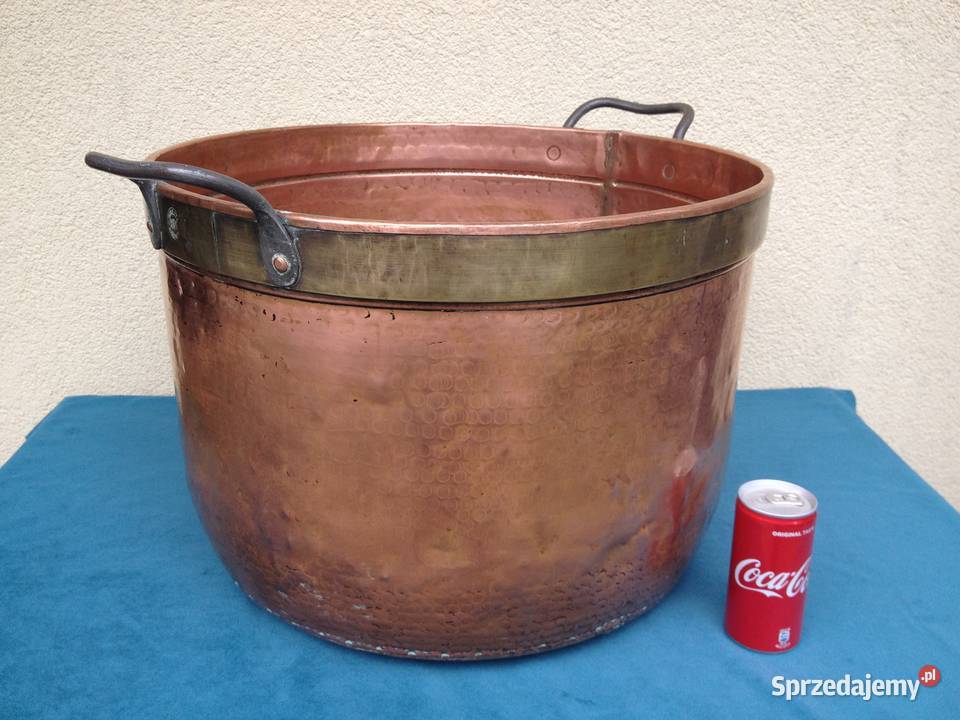 Duży miedziany kocioł poj 45 litrów sygnowany mazowieckie Warszawa