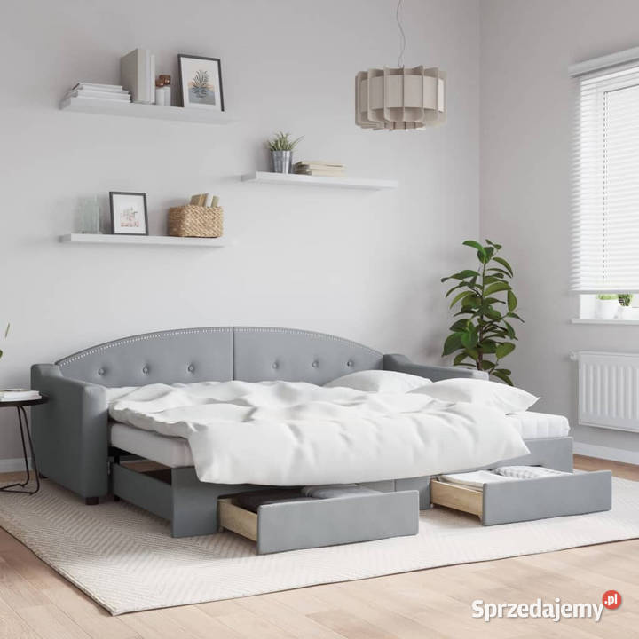 Sofa rozsuwana z szufladami jasnoszara tkanina mazowieckie Warszawa