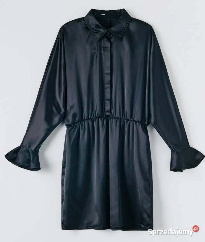 sukienka czarna z gumką i falbaną guziczki Szczecin