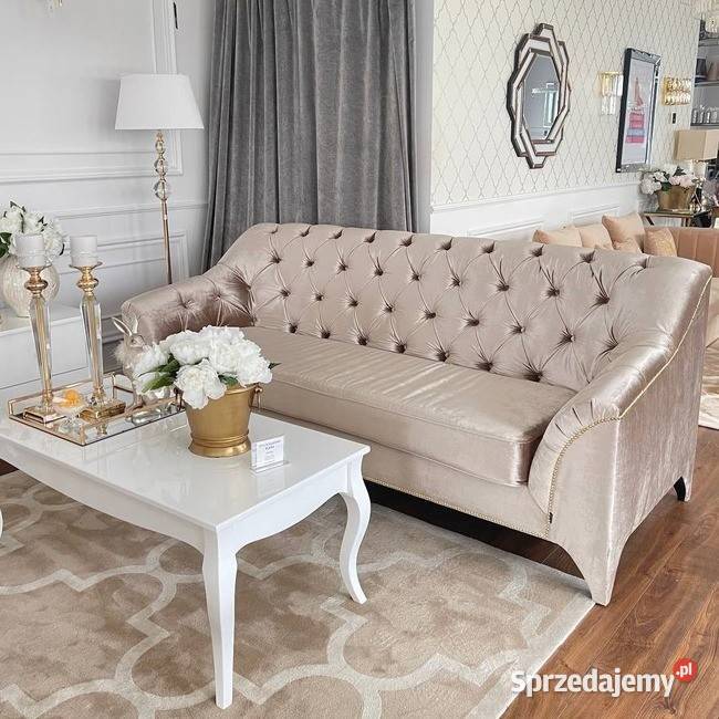 Luksusowa Sofa PRADA 3os Pikowana Złota Kanapa Warszawa