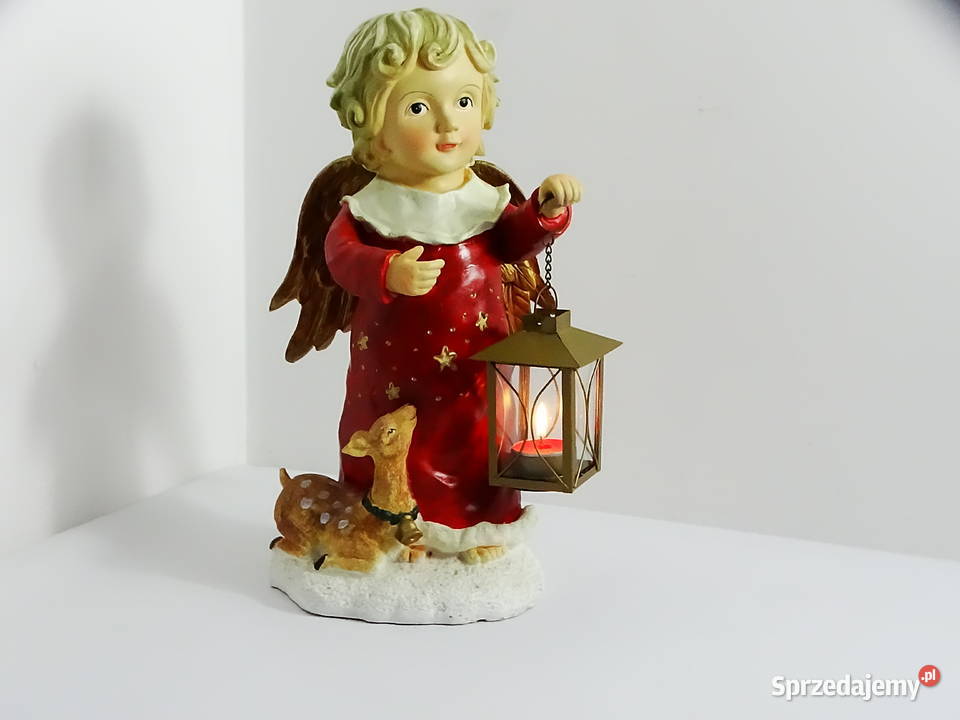 Figurka świąteczna Anioł z latarenką i sarenką Figurki i rzeźby Biłgoraj