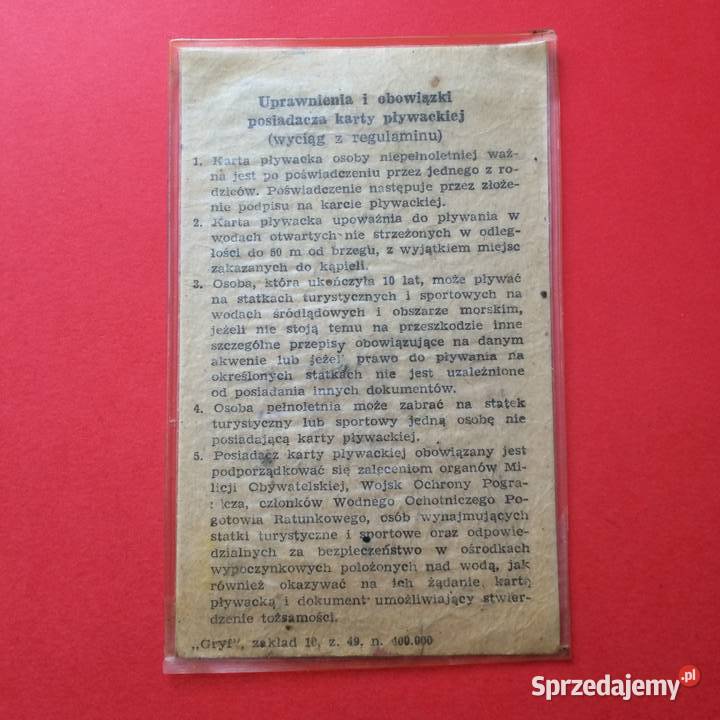 1906 Karta Pływacka Przeradzki Szczecin