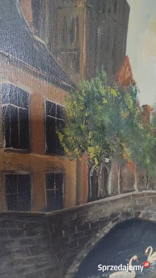 Stary obraz olej na płótnie w złotej ramie podkarpackie Iwonicz-Zdrój