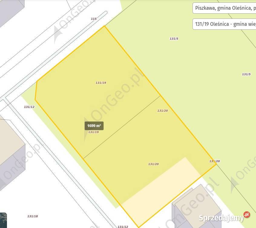 Działka budowlana 1699 m2 Wrocławia MEDIA Piszkawa