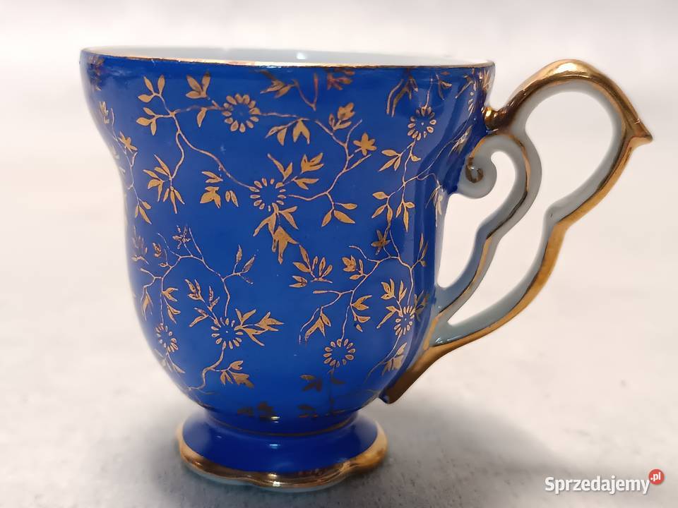 IMPORT Filiżanka Niebieska Duet Złote kwiatuszki Porcelana i szkło zachodniopomorskie Dobrzany