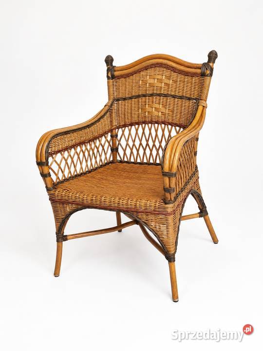 Unikalny Fotel Wiklinowy Rattanowy Styl Vintage Krzesła ogrodowe Poddębice