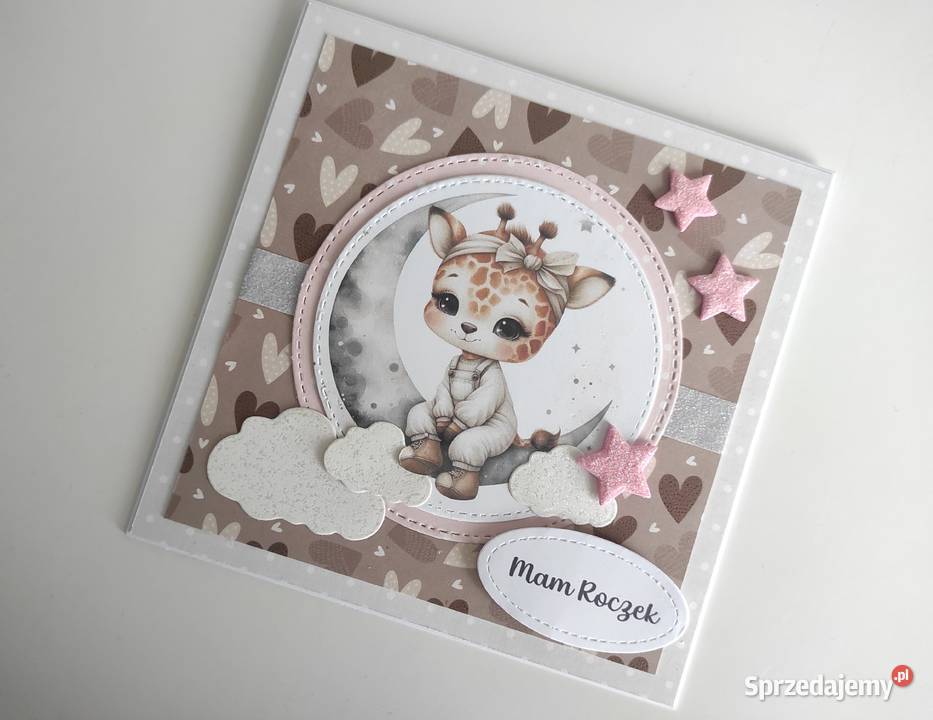 Kartka ręcznie robiona na urodziny roczek żyrafa Łódź