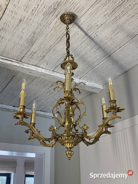 Francuski Żyrandol 40 Francja mosiądz 6ram Antyk Lampy wiszące Poznań sprzedam