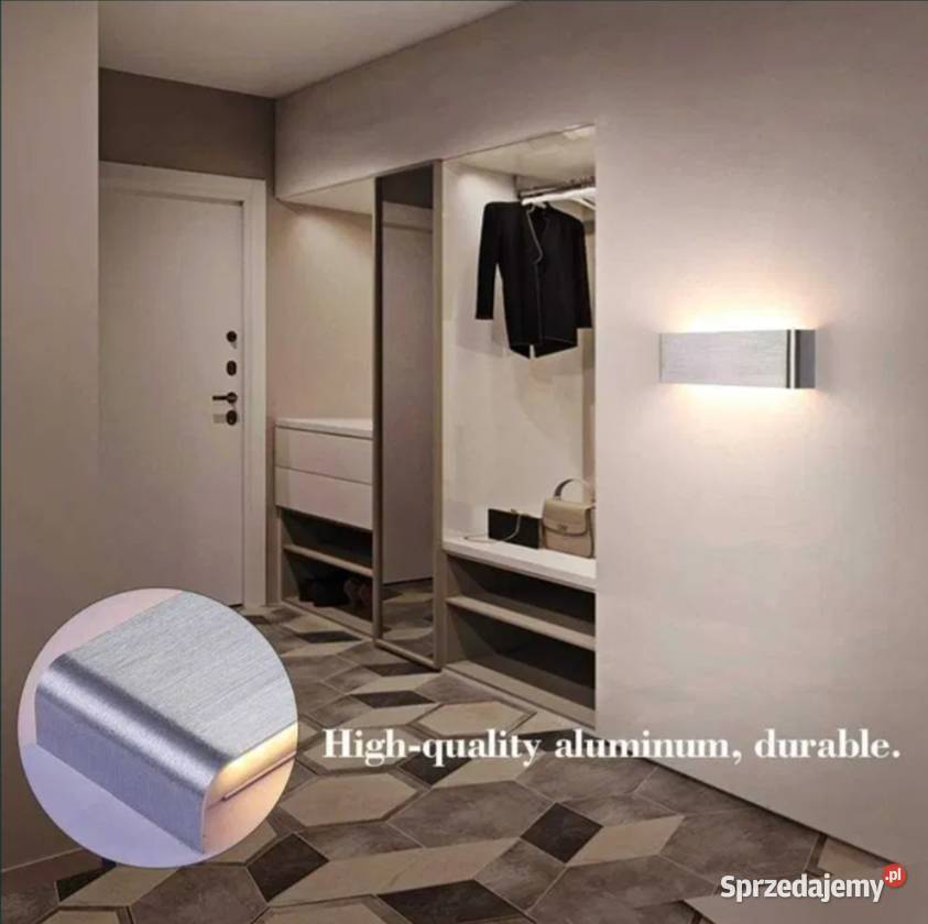 Nowa lampa LED ścienna kinkiet srebrna ze śląskie Poraj